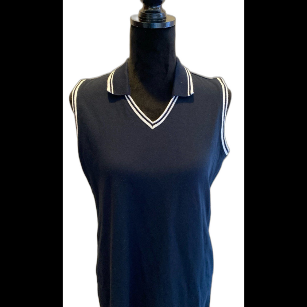 Liz Claiborne Dress Sz Medium Polo Look Navy Blue Knit Golf Casual‎ 100% Cotton